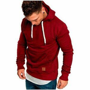 Men Hoodie Casual Hooded Solid Pocket Slim Fit Sweatshirts Pullover Sweater Tops